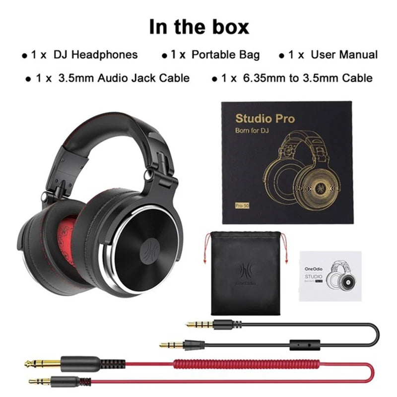 Oneodio Pro 50 Over-Ear Wired Studio Headphones – DJ Monitor with Mic