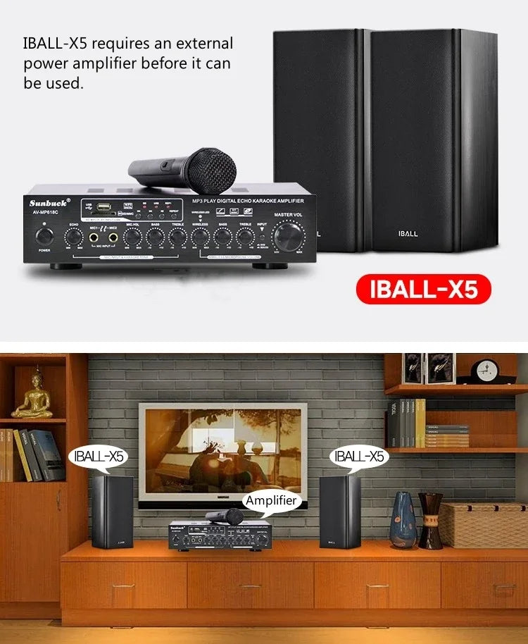 IBALL-X5 4" Bookshelf Speakers – Powered Studio Monitors 60W Pair