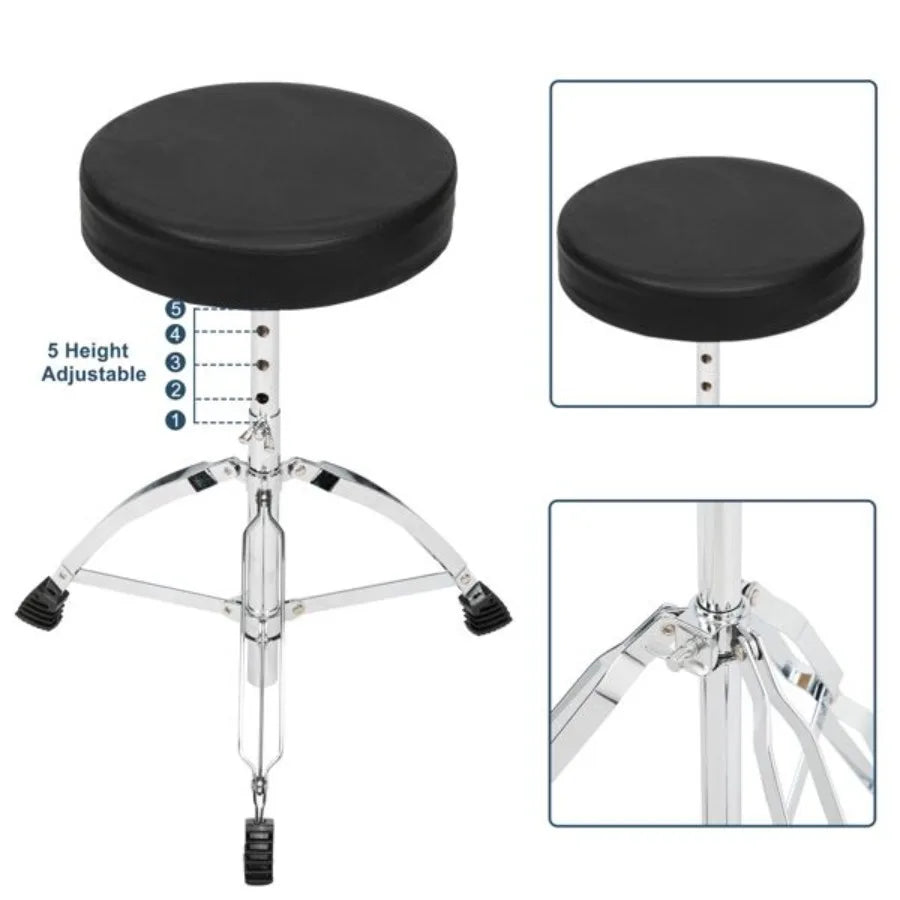 MCH 5-Piece Full-Size Drum Set – Black with Cymbals & Stool