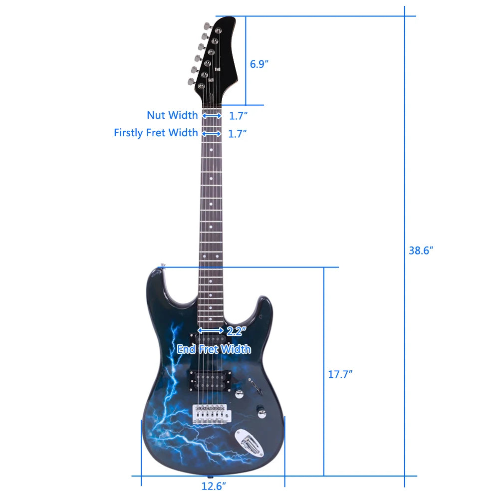 22-Fret Electric Guitar Bundle – Black & Dark Blue with Accessories