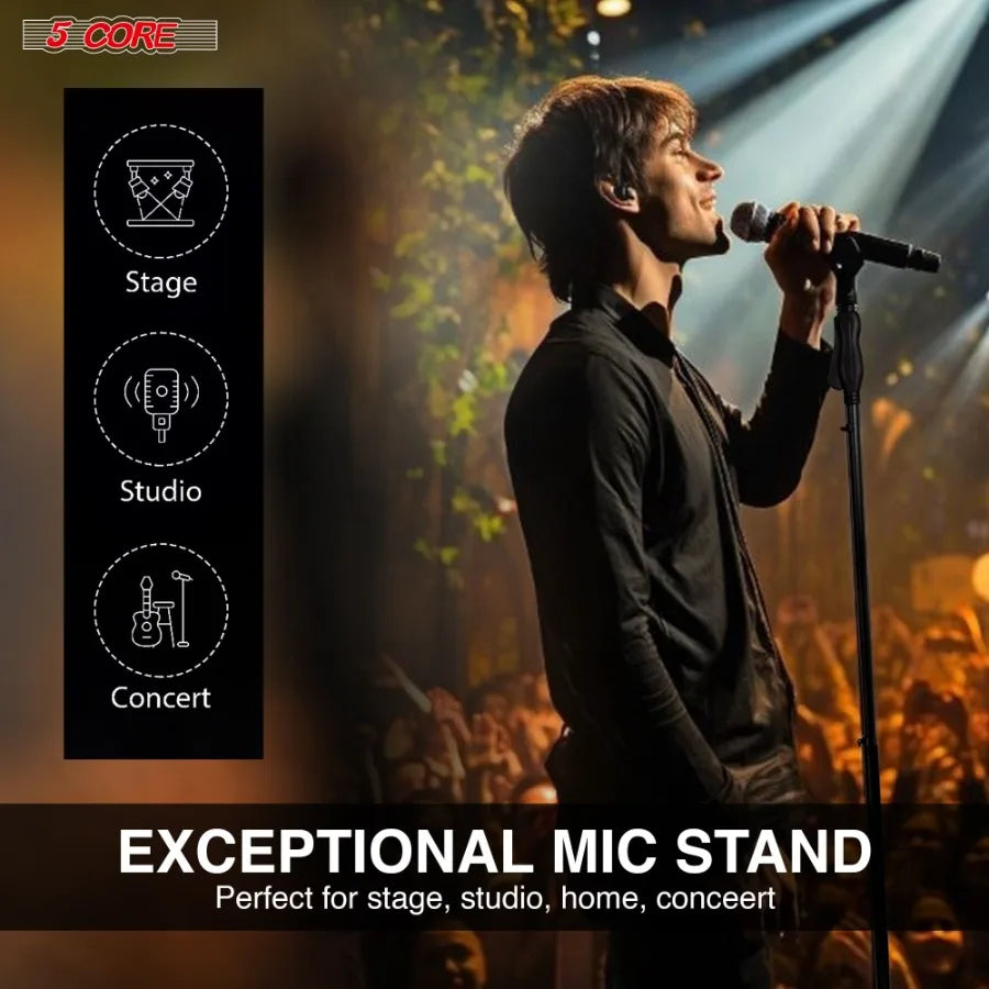5Core Adjustable Microphone Stand – 35"–57" with Round Base