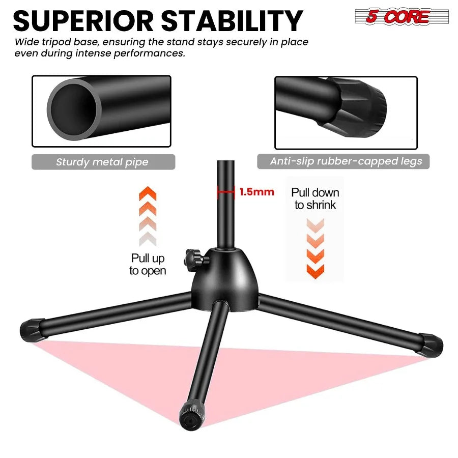 5 Core Adjustable Music Stand – Foldable Sheet Holder with Mic Mount