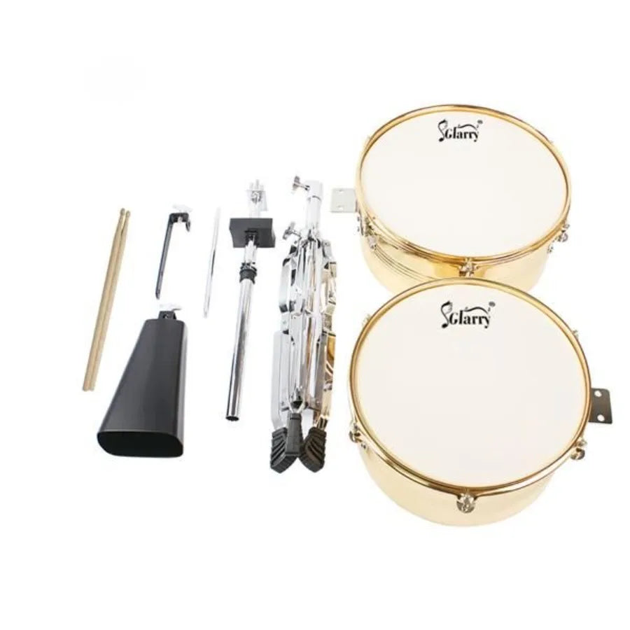 Glarry 13/14" Timbales Drum Set – Golden with Stand & Cowbell