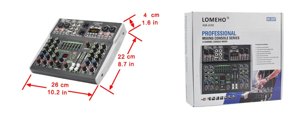 LOMEHO AM-AX6 Mini 6-Channel Sound Mixer – DSP, USB & Bluetooth