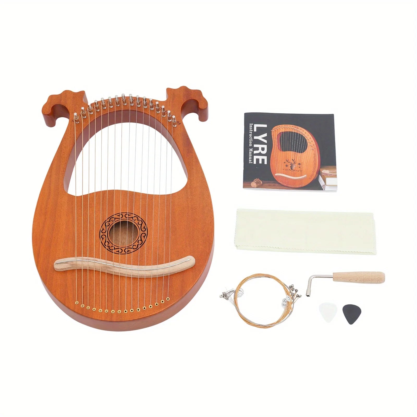 16-String Mahogany Lyre Harp – Portable Musical Instrument