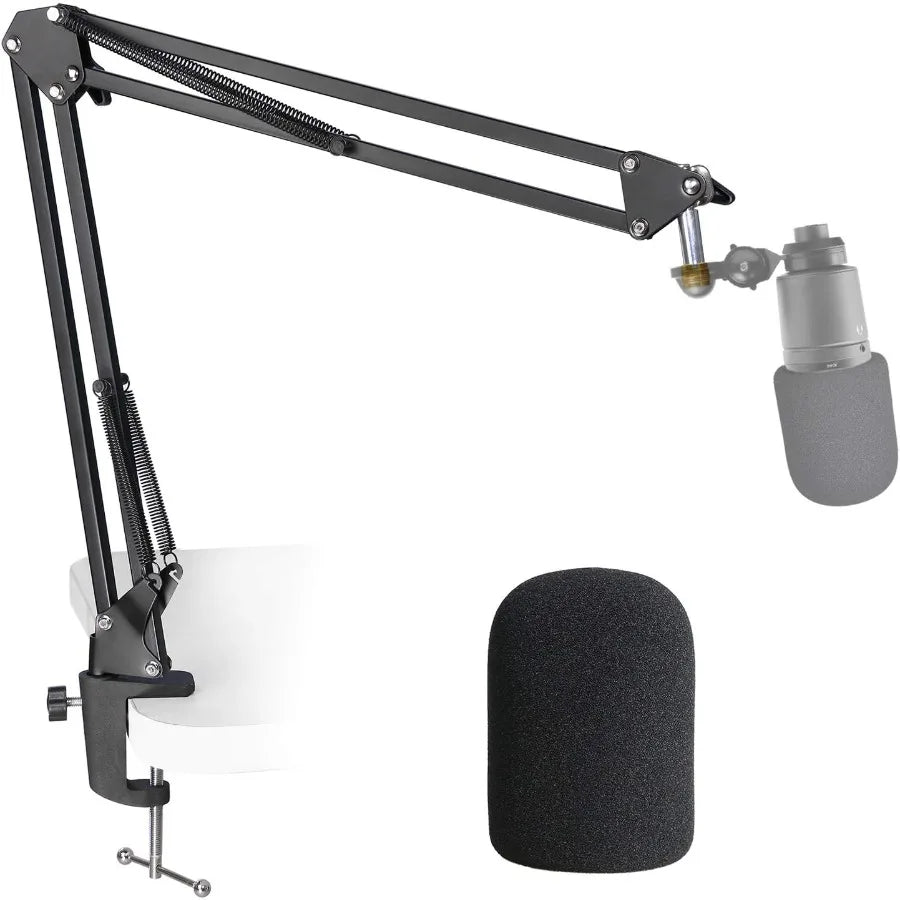 YOUSHARES AT2020 Mic Stand – Boom Arm with Pop Filter & Foam Windshield