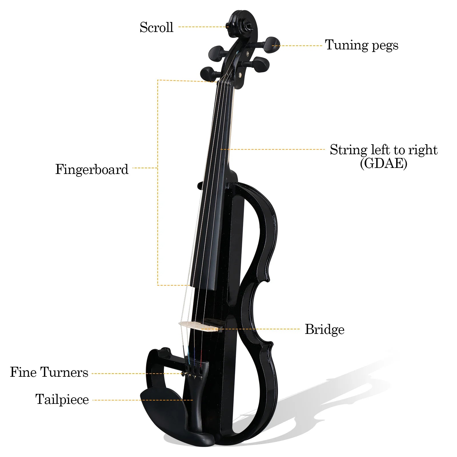 Full Size 4/4 Bunnel Edge Electric Silent Violin – Black with Case, Bow & Accessories