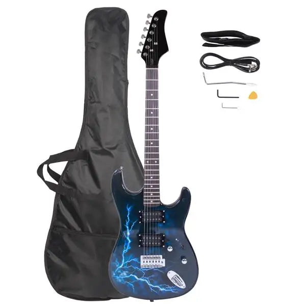 22-Fret Electric Guitar Bundle – Black & Dark Blue with Accessories