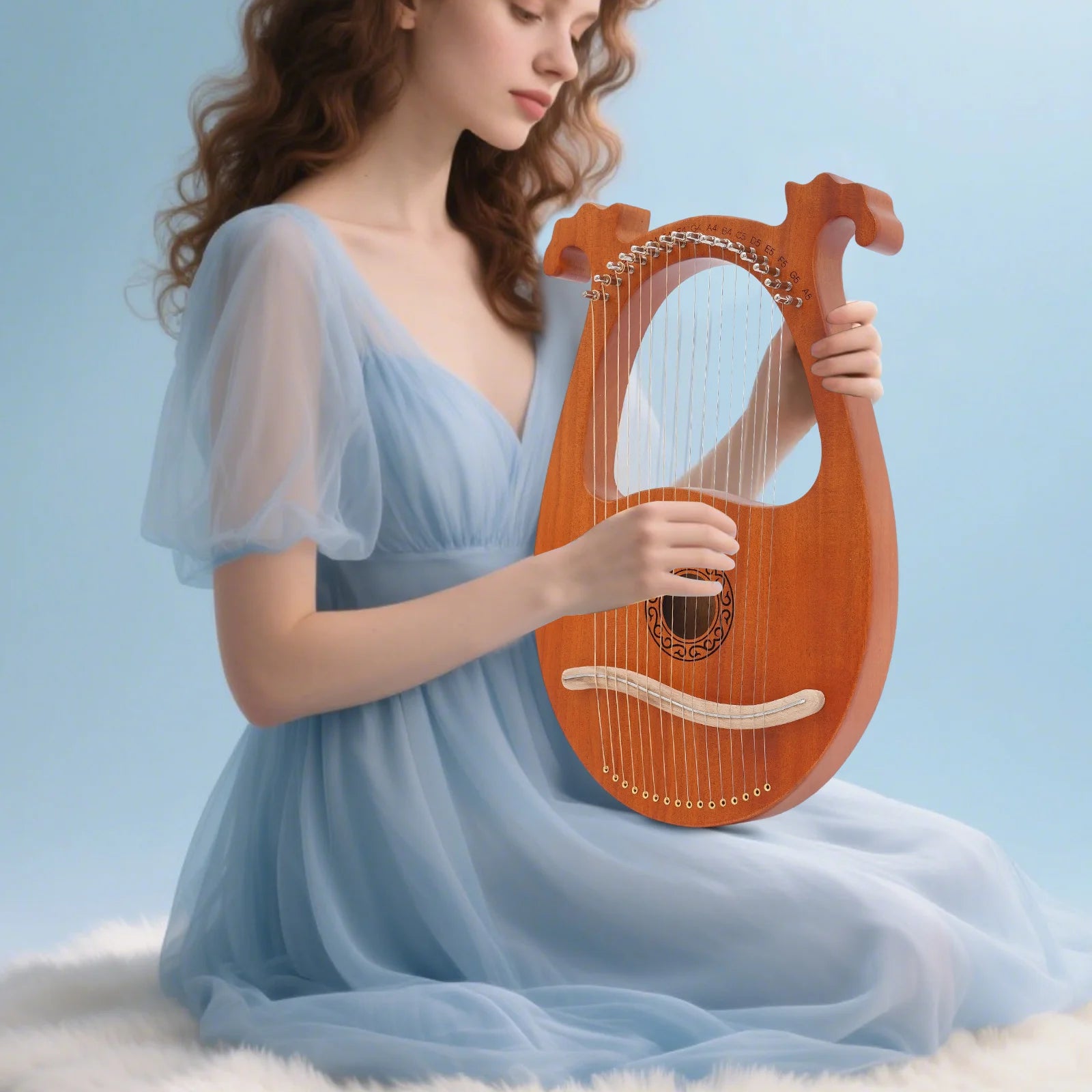 16-String Mahogany Lyre Harp – Portable Musical Instrument