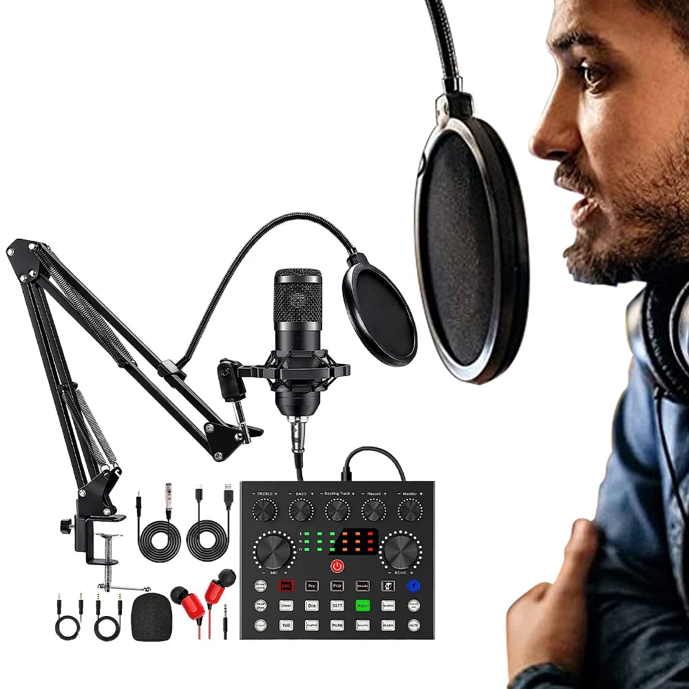BM800 V8s Podcast Equipment – Condenser Microphone with Sound Card