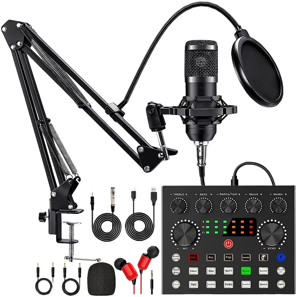 BM800 V8s Podcast Equipment – Condenser Microphone with Sound Card