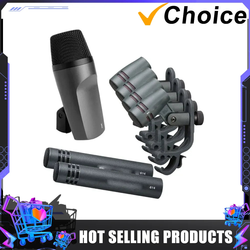 E600 Wired Drum Microphone Kit – Cardioid Condenser & Dynamic Mics