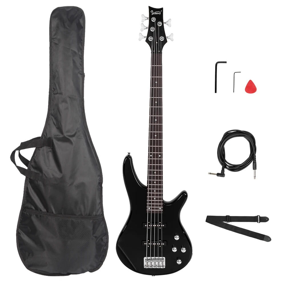 GIB 5-String Electric Bass Guitar – Black with Bag & Accessories