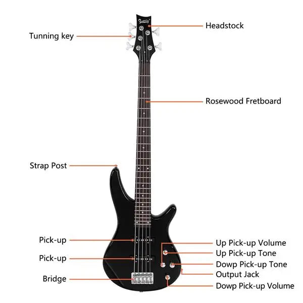 GIB 5-String Electric Bass Guitar – Black with Bag & Accessories