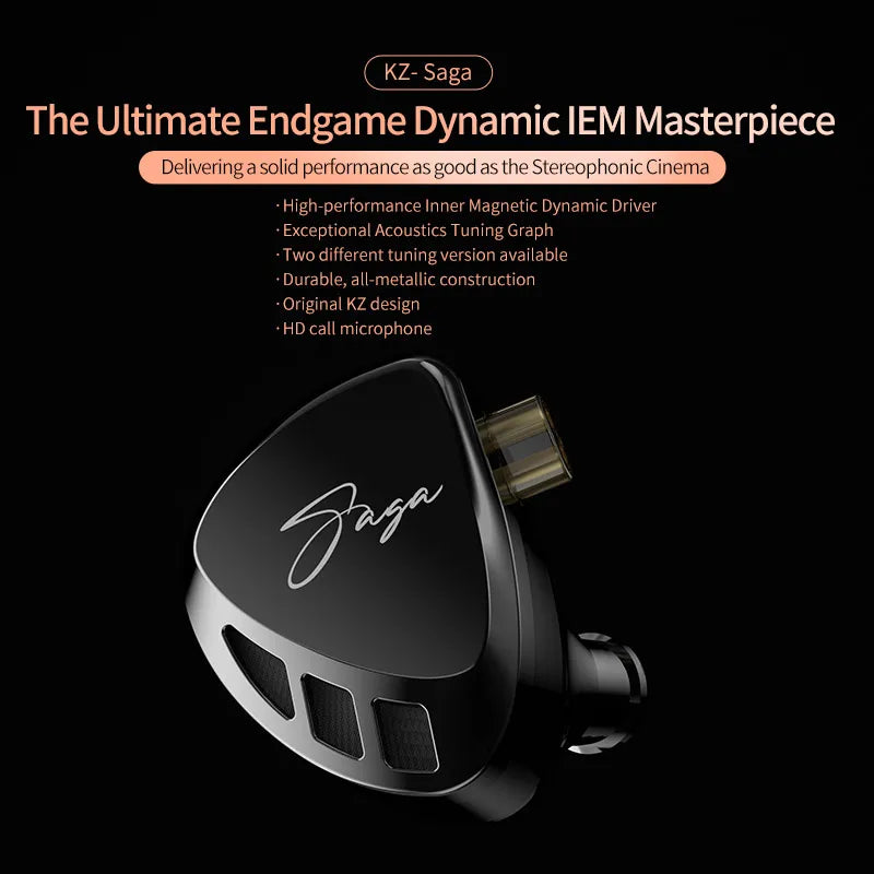 KZ Saga In-Ear Earphones – HiFi Stereo Bass with 2-Pin Cable