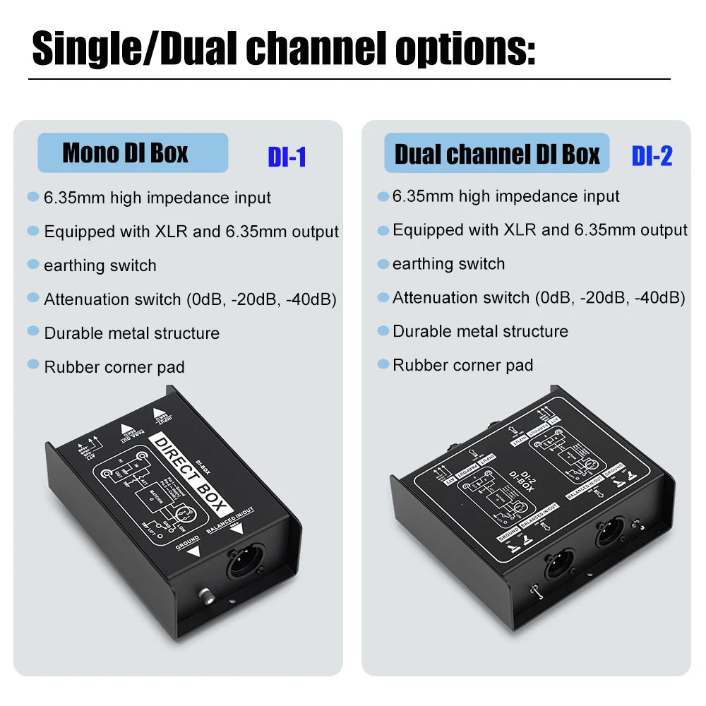 Professional Passive DI Box – Hum Eliminator for Guitar & Bass
