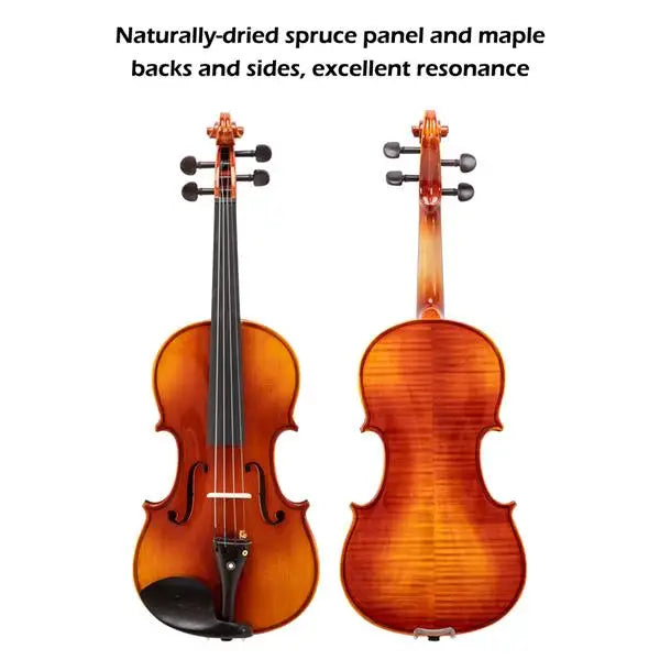 4/4 Spruce Violin – Natural Wood with Rectangular Case & Octagonal Bow