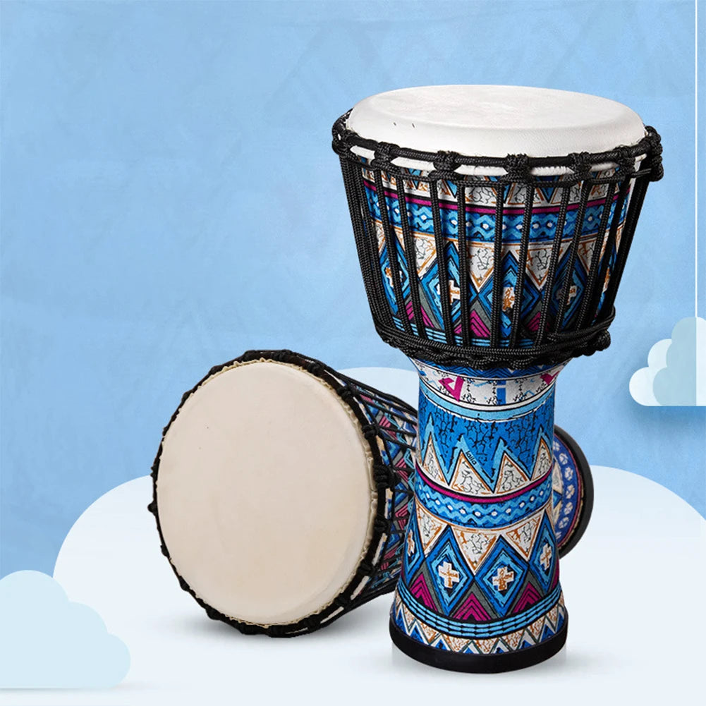 8" Djembe Drum – Goatskin Head with Colorful Art Patterns