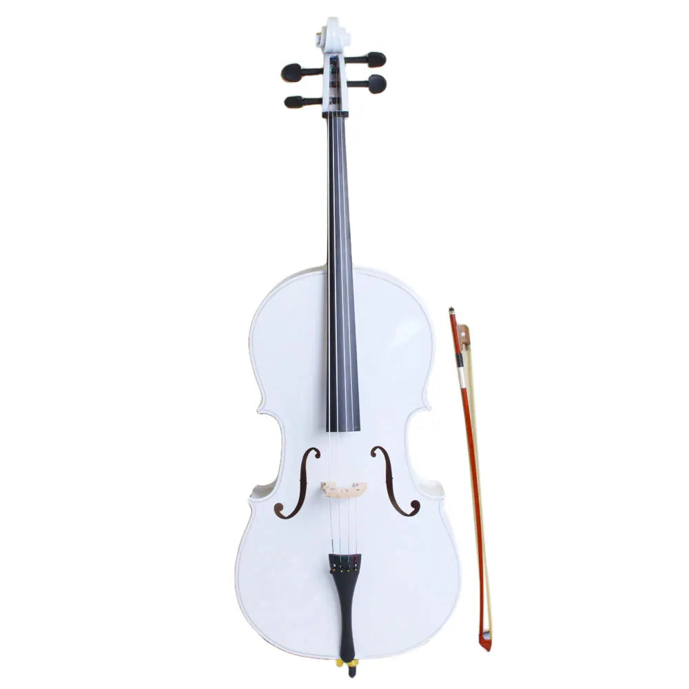 4/4 Full Size Wooden Cello – With Bag, Bow, Rosin & Bridge (White)