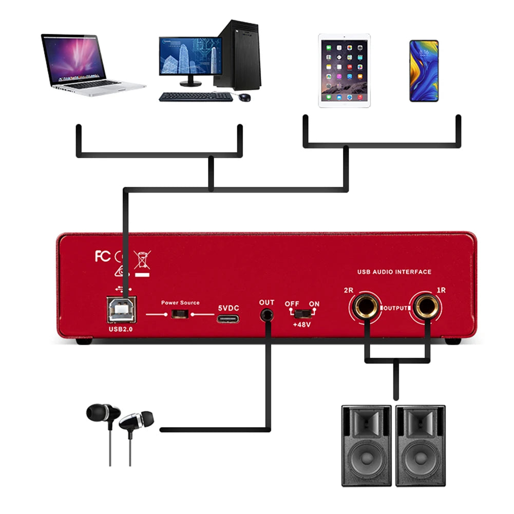 MD22 Portable USB Sound Card – 48V Phantom Power, 24-bit/192kHz Audio Interface