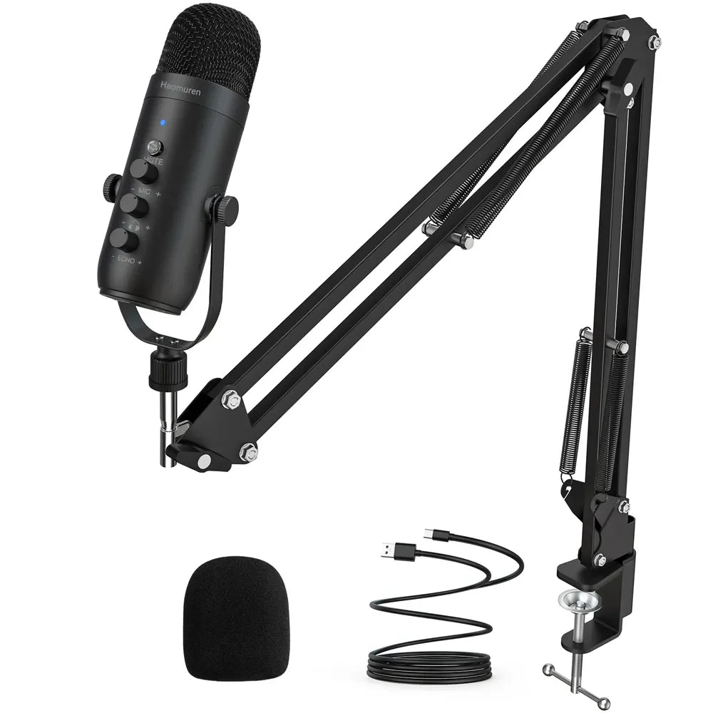 Haomuren Professional USB Podcast Microphone Kit – Condenser Mic with Boom Arm