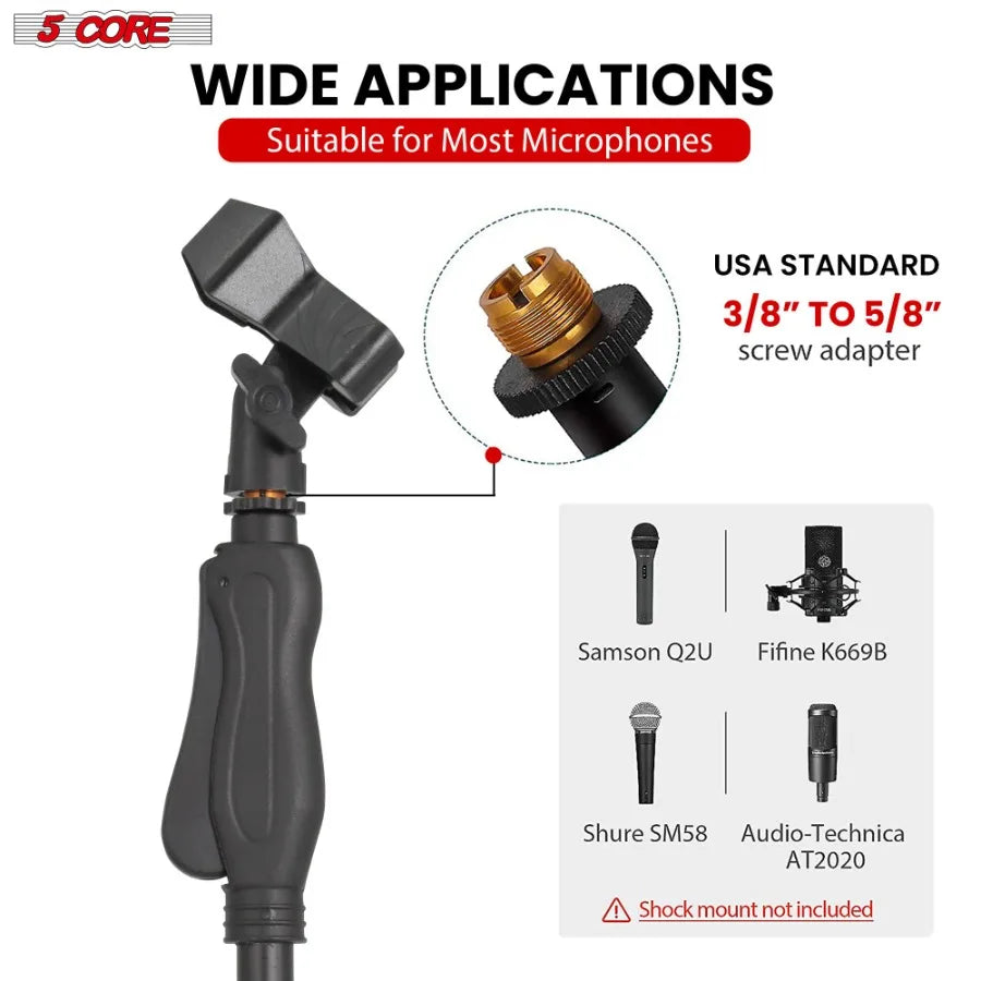 5Core Adjustable Microphone Stand – 35"–57" with Round Base