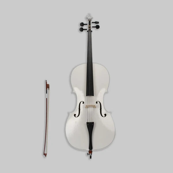 4/4 Full Size Wooden Cello – With Bag, Bow, Rosin & Bridge (White)