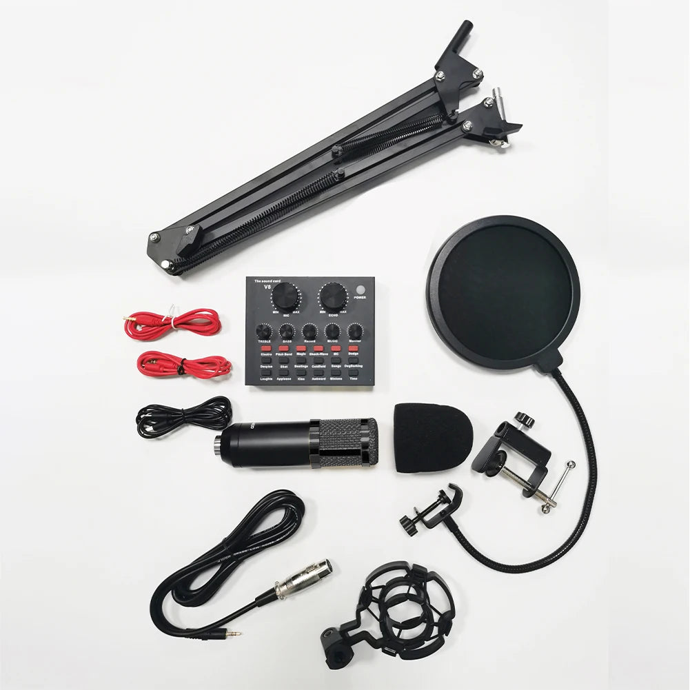BM800 V8s Podcast Equipment – Condenser Microphone with Sound Card