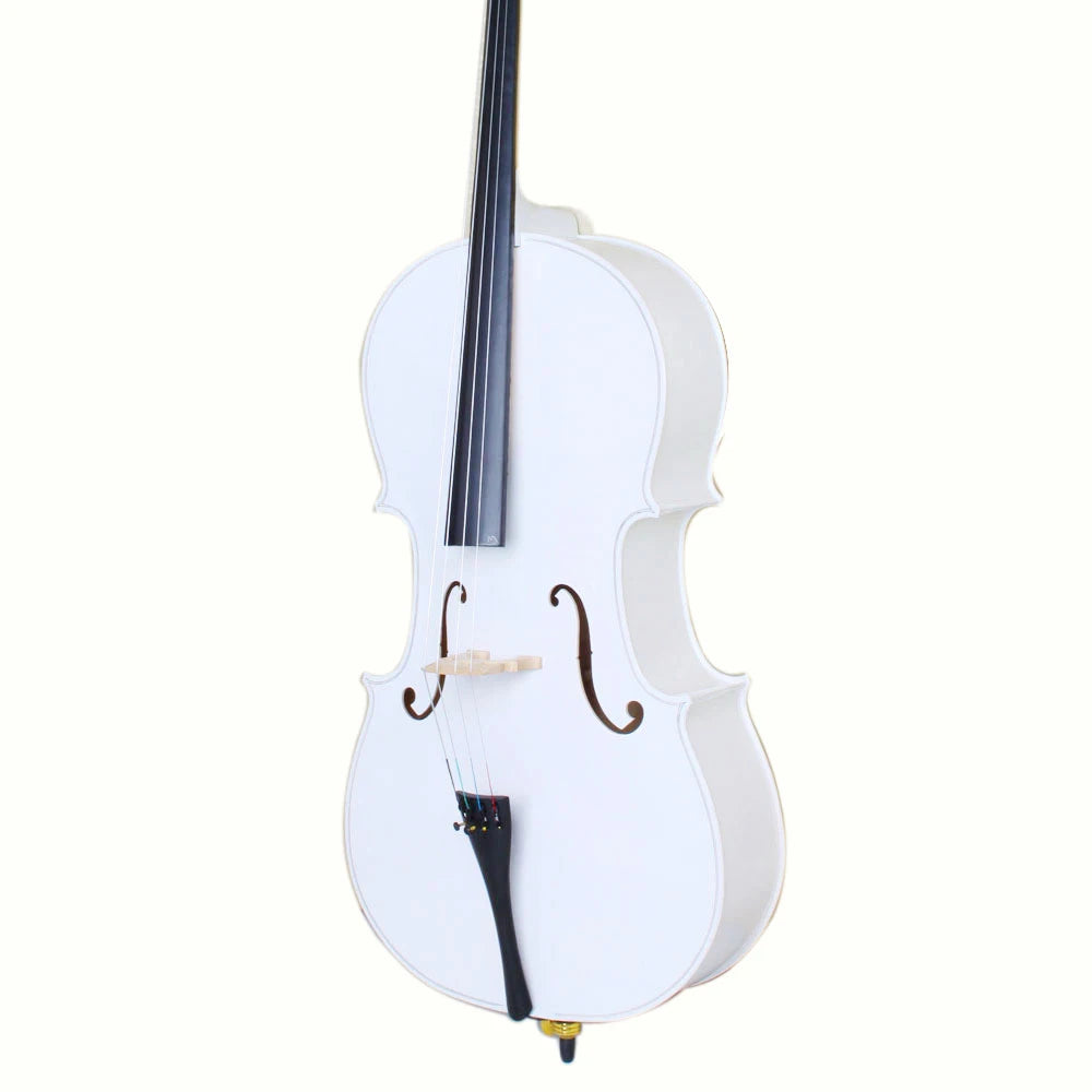 4/4 Full Size Wooden Cello – With Bag, Bow, Rosin & Bridge (White)