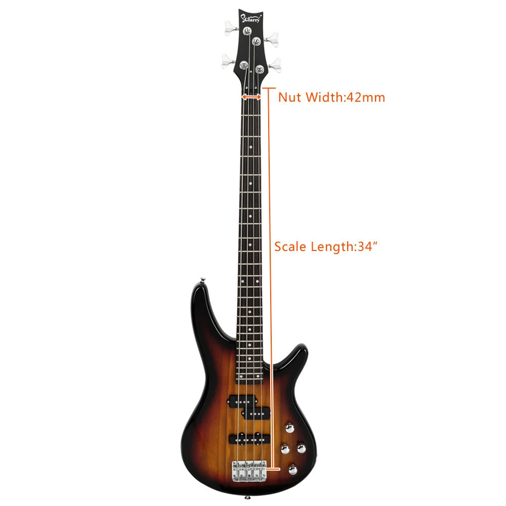 GIB 4-String Electric Bass Guitar – 24 Frets, Sunset Finish