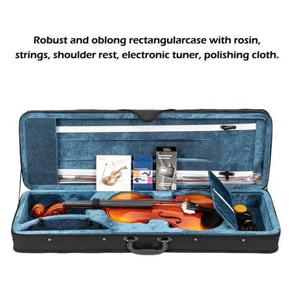 4/4 Spruce Violin – Natural Wood with Rectangular Case & Octagonal Bow