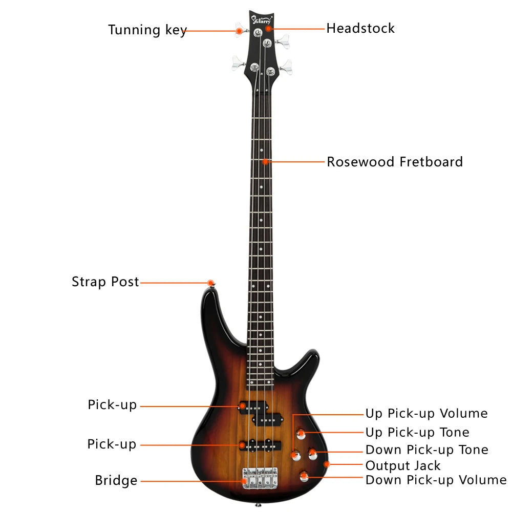 GIB 4-String Electric Bass Guitar – 24 Frets, Sunset Finish