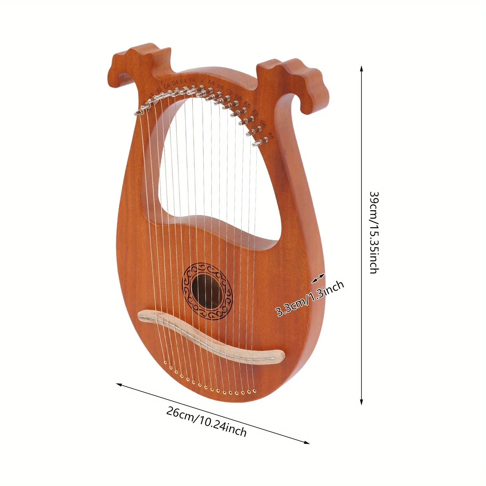 16-String Mahogany Lyre Harp – Portable Musical Instrument