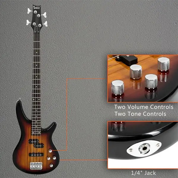 GIB 4-String Electric Bass Guitar – 24 Frets, Sunset Finish