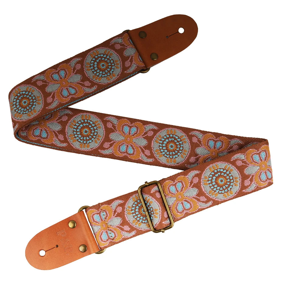 P&P Adjustable Guitar Strap – Embroidered with Leather Ends