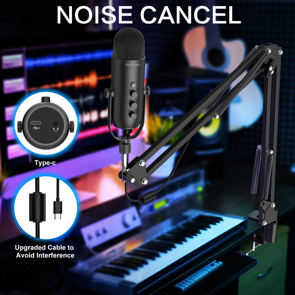 Haomuren Professional USB Podcast Microphone Kit – Condenser Mic with Boom Arm