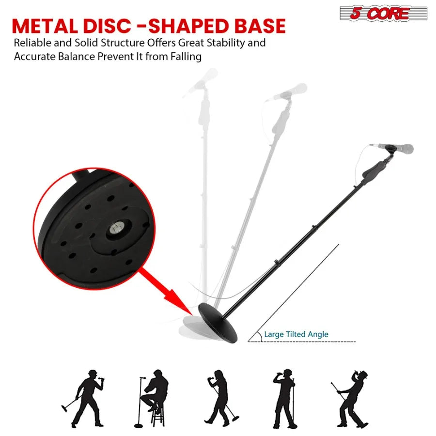 5Core Adjustable Microphone Stand – 35"–57" with Round Base