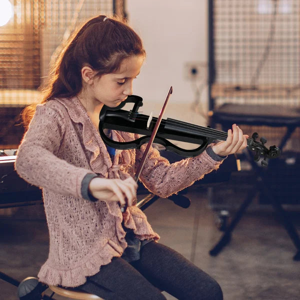 Full Size 4/4 Bunnel Edge Electric Silent Violin – Black with Case, Bow & Accessories