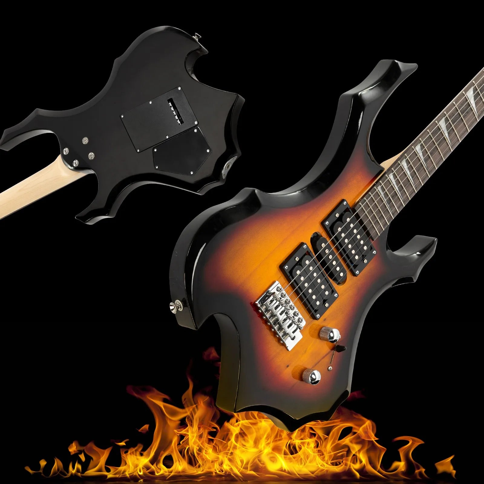 Glarry Burning Fire 24-Fret Electric Guitar – Sunset Finish with Bag & Accessories
