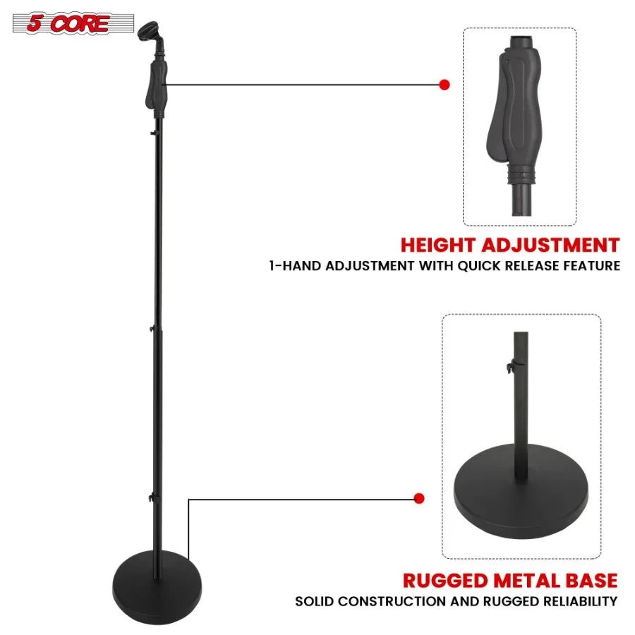 5Core Adjustable Microphone Stand – 35"–57" with Round Base