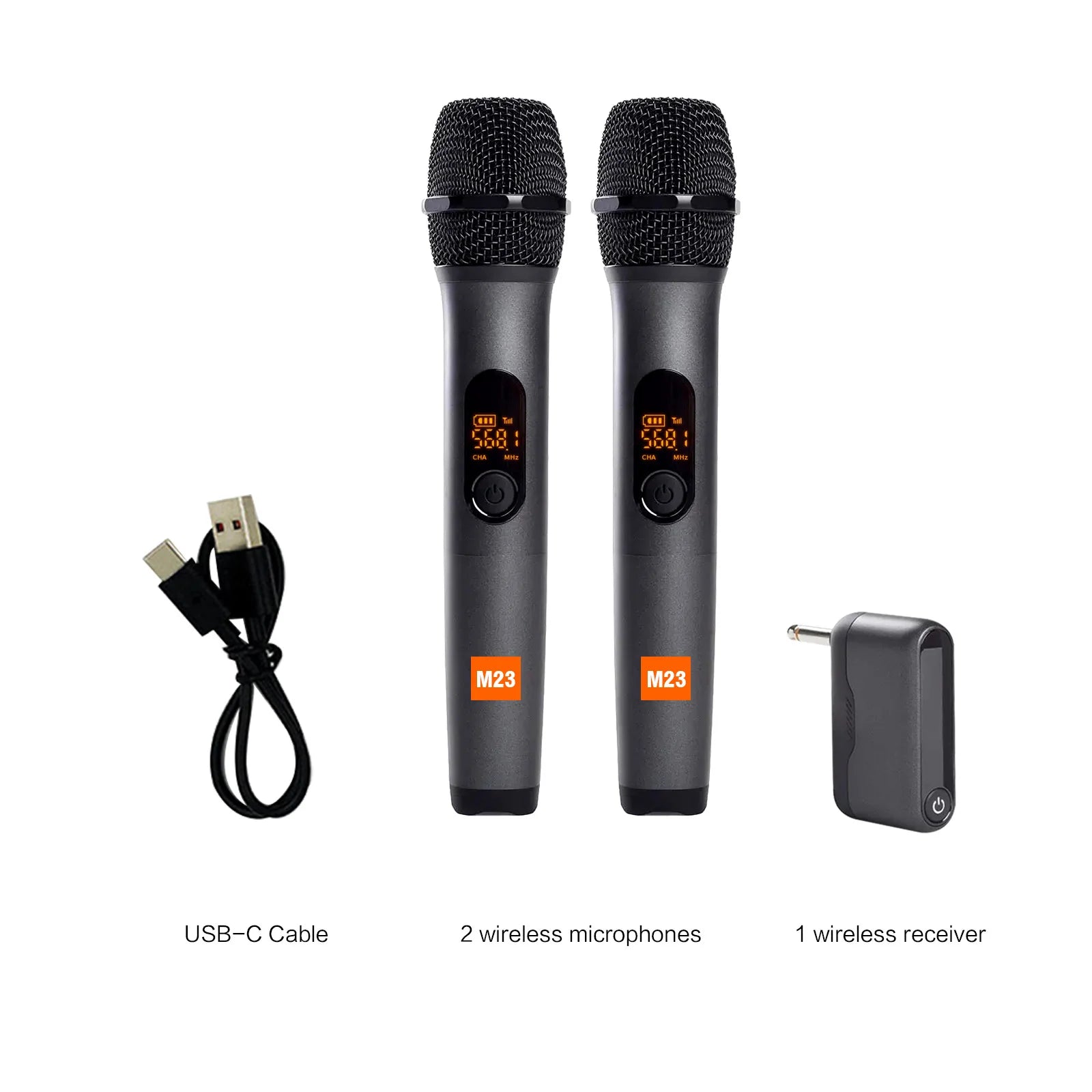 M23 UHF Wireless Microphone System – 2-Channel Handheld Mics