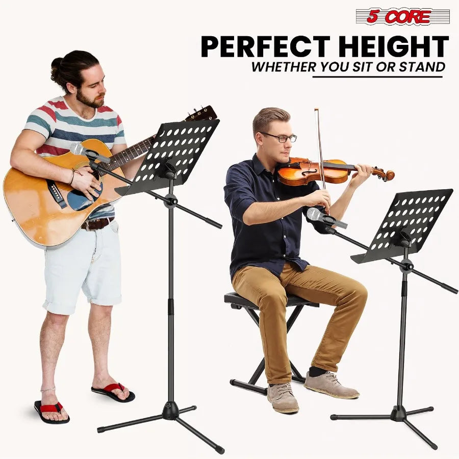 5 Core Adjustable Music Stand – Foldable Sheet Holder with Mic Mount