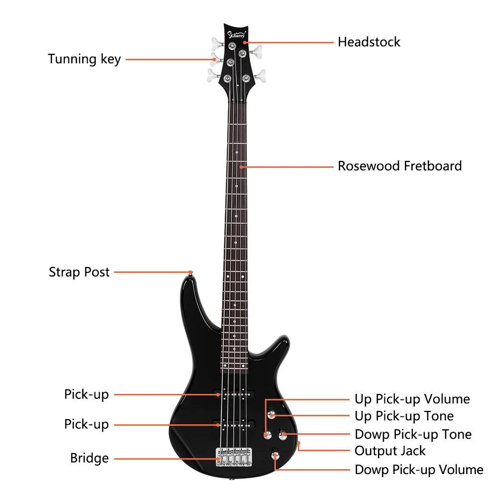 GIB 5-String Electric Bass Guitar – Black with Bag & Accessories