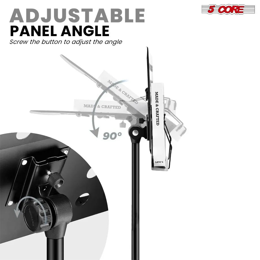 5 Core Adjustable Music Stand – Foldable Sheet Holder with Mic Mount