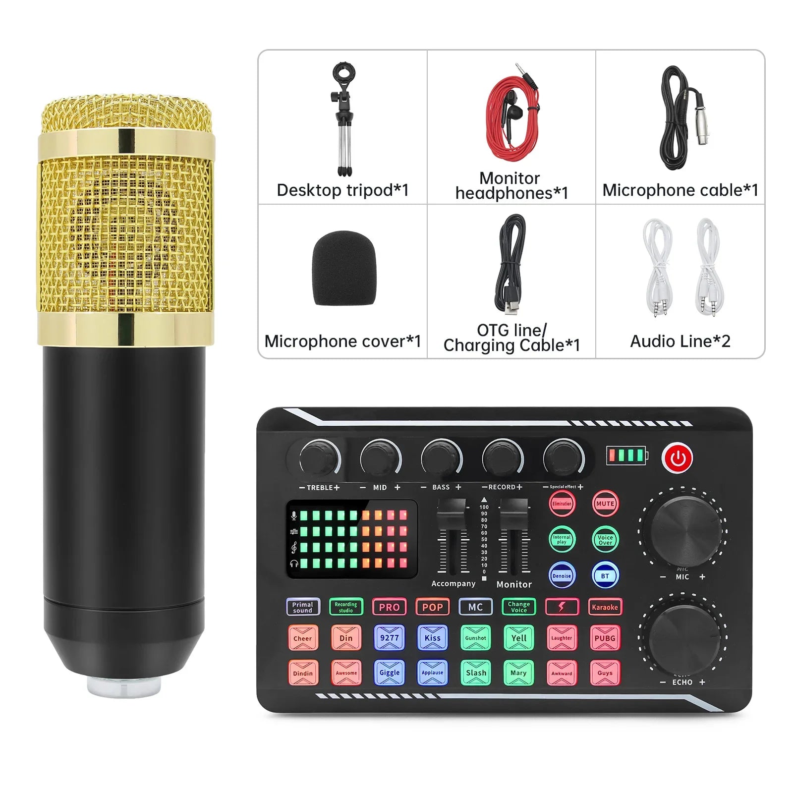 F998 Sound Card & BM800 Mic Kit – Audio Mixer for Streaming & Recording
