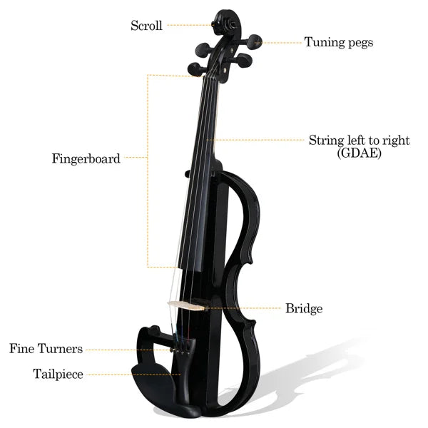 Full Size 4/4 Bunnel Edge Electric Silent Violin – Black with Case, Bow & Accessories
