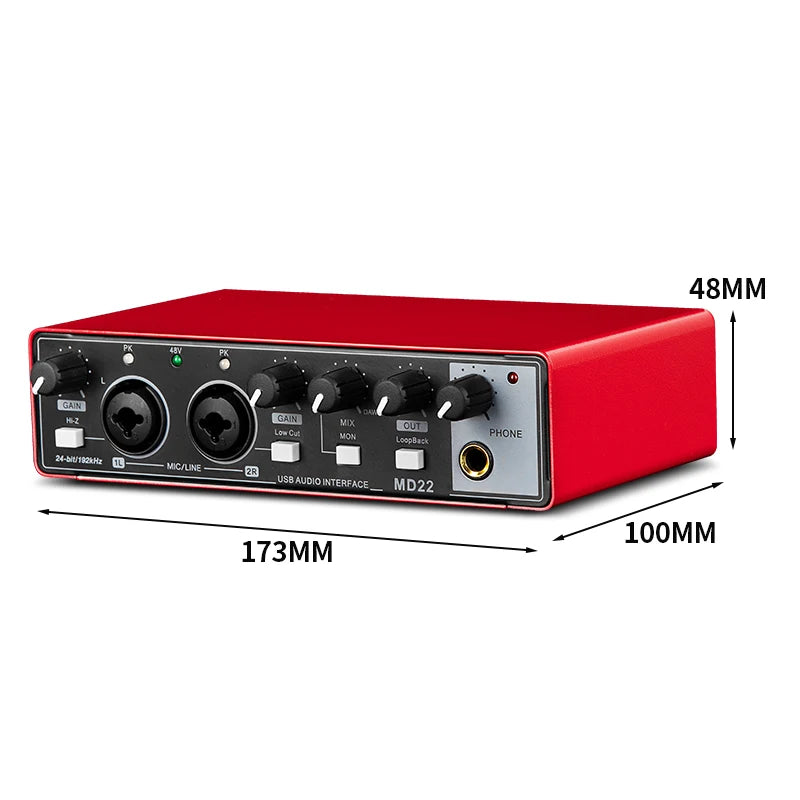 MD22 Portable USB Sound Card – 48V Phantom Power, 24-bit/192kHz Audio Interface