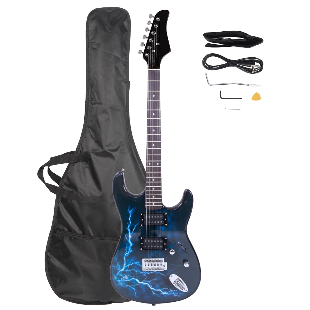 22-Fret Electric Guitar Bundle – Black & Dark Blue with Accessories