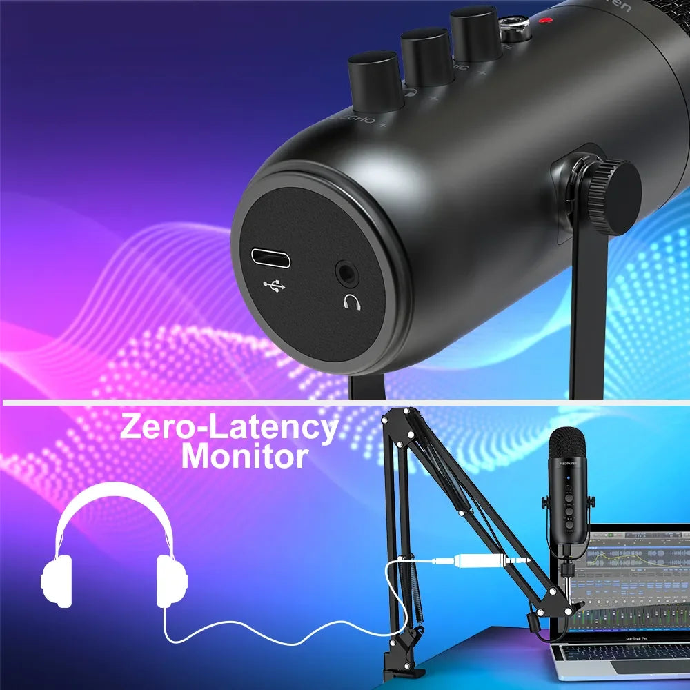 Haomuren Professional USB Podcast Microphone Kit – Condenser Mic with Boom Arm