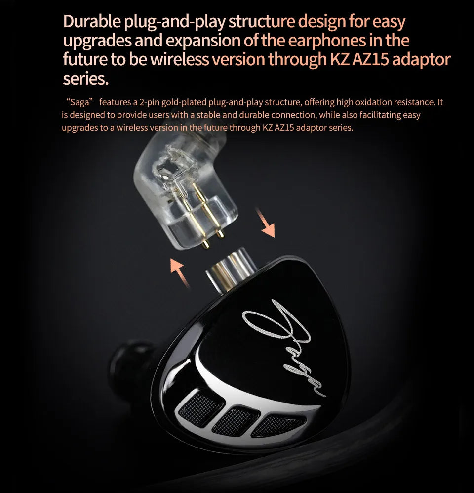 KZ Saga In-Ear Earphones – HiFi Stereo Bass with 2-Pin Cable